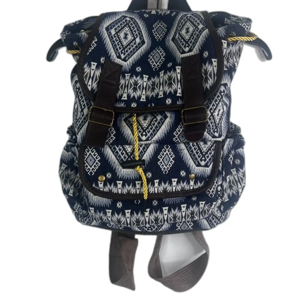 Backpack Aztec Print Southwestern Drawstring‎ Cinch Boho Side Pouches